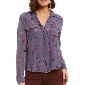 Lucky Floral Button Down Long Sleeve Top Blouse